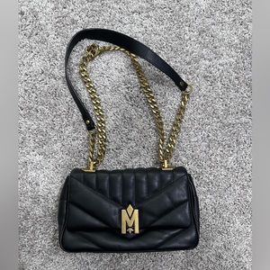 Mackage Black Quilted Leather Crossbody Bag with Gold Hardware
